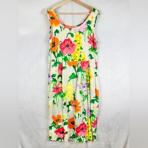 JAMS WORLD Vintage Floral Midi Dress Size Large‎ Baby Doll Painted W334